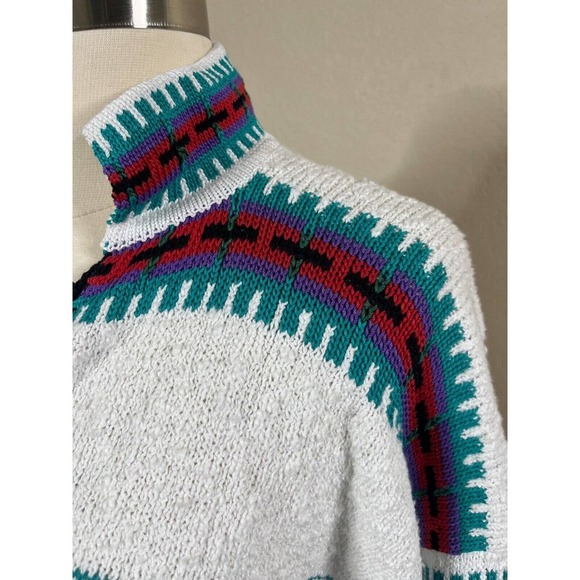 Vintage Felizzi Cardigan Sweater Size M Hand Loomed Southwest Aztec Buttons - Picture 2 of 16